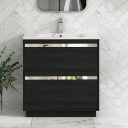 Royal Bathrooms Orion 800mm Floor Standing Vanity Unit 2 Door Hale Black With Carrara White Basin & Brushed Brass Accent Trim
