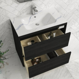 Royal Bathrooms Orion 800mm Floor Standing Vanity Unit 2 Door Hale Black With Carrara White Basin & Brushed Brass Accent Trim - thumbnail 5