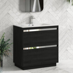 Royal Bathrooms Orion 800mm Floor Standing Vanity Unit 2 Door Hale Black With Carrara White Basin & Brushed Brass Accent Trim - thumbnail 6
