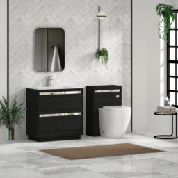 Royal Bathrooms Orion 800mm Floor Standing Vanity Unit 2 Door Hale Black With Carrara White Basin & Brushed Brass Accent Trim - thumbnail 4