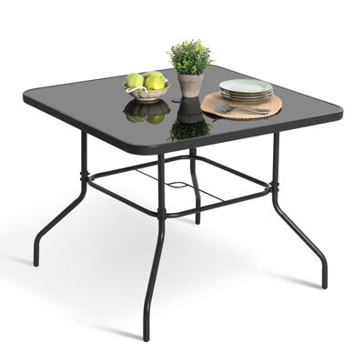 Avestar 80 Cm Square Outdoor Dining Table With Tempered Glass Tabletop And 4.3 Cm Umbrella Hole, Black - image 1