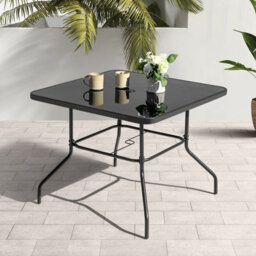 Avestar 80 Cm Square Outdoor Dining Table With Tempered Glass Tabletop And 4.3 Cm Umbrella Hole, Black - thumbnail 2