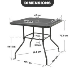 Avestar 80 Cm Square Outdoor Dining Table With Tempered Glass Tabletop And 4.3 Cm Umbrella Hole, Black - thumbnail 3