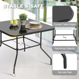 Avestar 80 Cm Square Outdoor Dining Table With Tempered Glass Tabletop And 4.3 Cm Umbrella Hole, Black - thumbnail 6