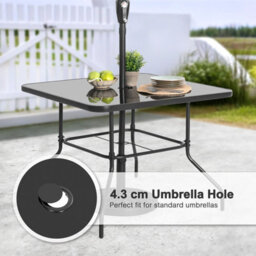 Avestar 80 Cm Square Outdoor Dining Table With Tempered Glass Tabletop And 4.3 Cm Umbrella Hole, Black - thumbnail 5