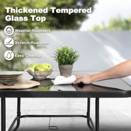 Avestar 80 Cm Square Outdoor Dining Table With Tempered Glass Tabletop And 4.3 Cm Umbrella Hole, Black - thumbnail 4