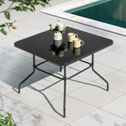 Avestar 80 Cm Square Outdoor Dining Table With Tempered Glass Tabletop And 4.3 Cm Umbrella Hole, Black - thumbnail 8