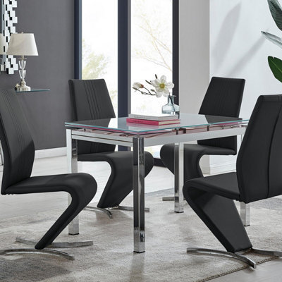 Furniturebox Uk Enna White Glass Extending Dining Table And 4 Black Willow Chairs - image 1