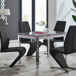 Furniturebox Uk Enna White Glass Extending Dining Table And 4 Black Willow Chairs - thumbnail 1