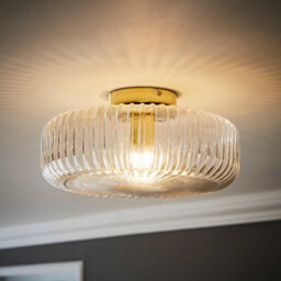 Valuelights Calpe Large Gold Flush Ceiling Light With Ribbed Clear Shade