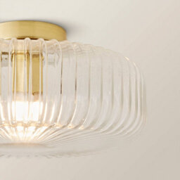 Valuelights Calpe Large Gold Flush Ceiling Light With Ribbed Clear Shade - thumbnail 3