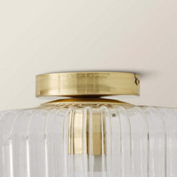 Valuelights Calpe Large Gold Flush Ceiling Light With Ribbed Clear Shade - thumbnail 4