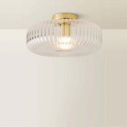 Valuelights Calpe Large Gold Flush Ceiling Light With Ribbed Clear Shade - thumbnail 6