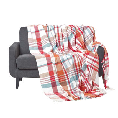 Homescapes Red Tartan 100% Cotton Falun Throw With Tassels, 150 X 200 Cm - image 1