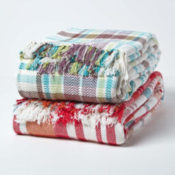 Homescapes Red Tartan 100% Cotton Falun Throw With Tassels, 150 X 200 Cm - thumbnail 7