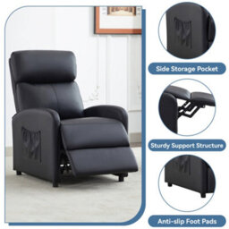 MCC Direct Recliner Pushback Adjustable Reclining Arm Chair Faux Leather Black - thumbnail 7