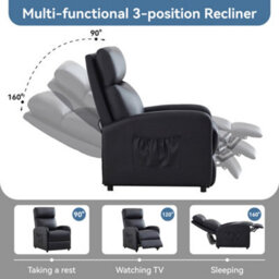 MCC Direct Recliner Pushback Adjustable Reclining Arm Chair Faux Leather Black - thumbnail 8
