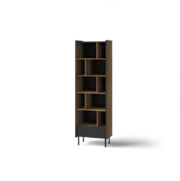 Arte Prestigo Bookcase - Sleek Modern Storage In Oak Walnut & Black Matt, H1910mm W590mm D400mm - thumbnail 1