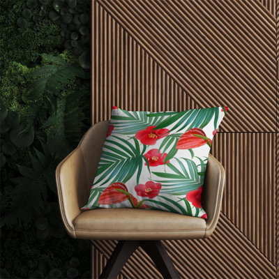Warren Reed Designer Tropical Flowers And Palm Leaves Hawaiian Outdoor Cushion 60Cm X 60Cm