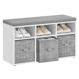 LEDREM Shoe Bench With Cushion, Shoe Storage Bench With 6 Compartments And 3 Adjustable Shelves, Hallway Bench, Cloud White - thumbnail 2