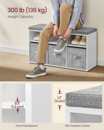 LEDREM Shoe Bench With Cushion, Shoe Storage Bench With 6 Compartments And 3 Adjustable Shelves, Hallway Bench, Cloud White - thumbnail 5