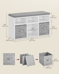 LEDREM Shoe Bench With Cushion, Shoe Storage Bench With 6 Compartments And 3 Adjustable Shelves, Hallway Bench, Cloud White - thumbnail 7