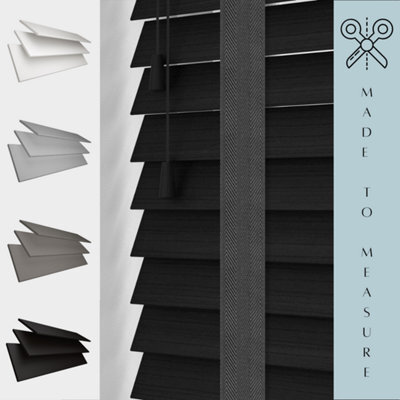 Caecus Blinds Made To Measure Faux Wood Venetian Blind Tape, Black 75Cm Width X 200Cm Drop - image 1