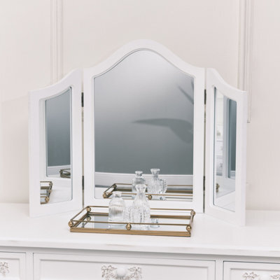 Melody Maison Antique White Triple Dressing Table Mirror - Pays Blanc Range - image 1