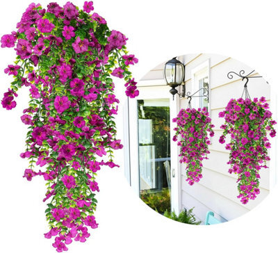 4 Pack Artificial Hanging Flowers, 77Cm Outdoor Artificial Plants Uv Resistant Faux Silk Flowers For Decoration (Purple) - image 1