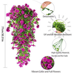 4 Pack Artificial Hanging Flowers, 77Cm Outdoor Artificial Plants Uv Resistant Faux Silk Flowers For Decoration (Purple) - thumbnail 3
