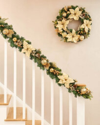Werchristmas Cream And Gold Pre-Lit Decorated Garland 9 Ft - thumbnail 3