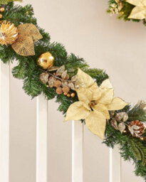 Werchristmas Cream And Gold Pre-Lit Decorated Garland 9 Ft - thumbnail 2