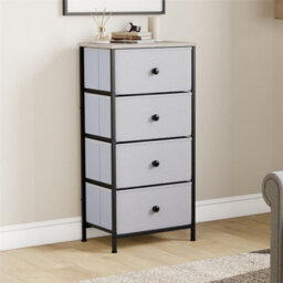 4-Drawer Fabric Storage Chest Of Drawers, Furniture Beige Grey Wood - thumbnail 3