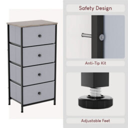 4-Drawer Fabric Storage Chest Of Drawers, Furniture Beige Grey Wood - thumbnail 4
