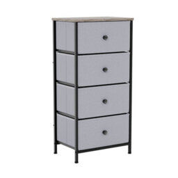 4-Drawer Fabric Storage Chest Of Drawers, Furniture Beige Grey Wood