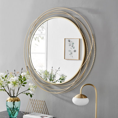 Furniturebox Saskia 90Cm Round Gold Art Deco Layed Metal Rope Hallway Bedroom Dining And Living Room Wall Mirror - image 1