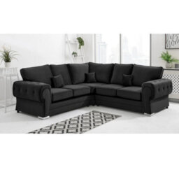 Chingford Plush Velvet Full Back 2C2 Corner Sofa Black