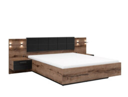 Impact Furniture Luxury King Size Bed Frame Padded Headboard Led Light Usb Usbc Chargers Bedside Cabinets Oak Black Euro Bed Kassel - thumbnail 3