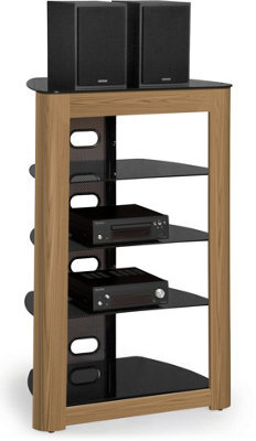 Centurion Supports Zinnia Black With Oak Fascia 5-Shelf Flat Screen Tv, Hi-Fi, Av Rack, Media Stand, Entertainment Unit - image 1
