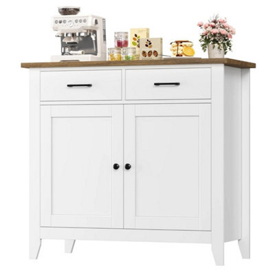 White 91Cm Sideboard With 2 Drawers & 2 Doors, Modern Kitchen Storage Cabinet - image 1