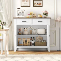 White 91Cm Sideboard With 2 Drawers & 2 Doors, Modern Kitchen Storage Cabinet - thumbnail 4