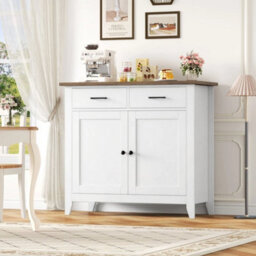 White 91Cm Sideboard With 2 Drawers & 2 Doors, Modern Kitchen Storage Cabinet - thumbnail 3