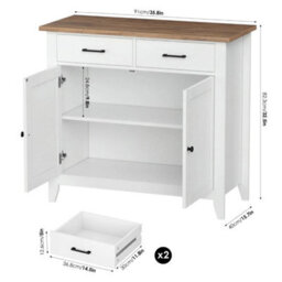 White 91Cm Sideboard With 2 Drawers & 2 Doors, Modern Kitchen Storage Cabinet - thumbnail 2