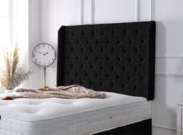 "Slumbre Chesterfield Winged Crushed Velvet 4Ft6 Double 36"" Headboard - Black"