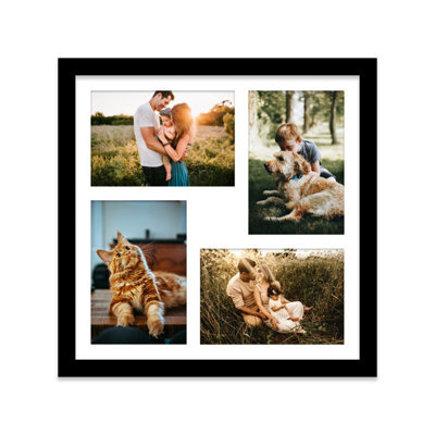 12X12 Inch 4 Opening Photo Collage Frame, Display Four 6X4 Inch Photos, Multi Aperture Family Picture Frame, Black - image 1