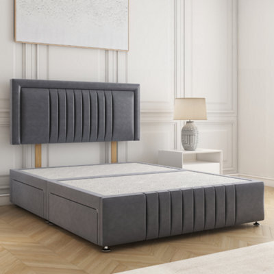 Bsspoke Lily Divan Bed Steel Plush Velvet With 24Inch Headboard & Footboard & No Mattress No Drawers In King 3Ft 4Ft 4Ft6 6Ft - image 1