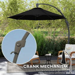 Outsunny 3(M) Garden Cantilever Parasol With Crank Aluminium Frame Black - thumbnail 6