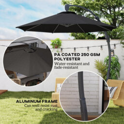 Outsunny 3(M) Garden Cantilever Parasol With Crank Aluminium Frame Black - thumbnail 4