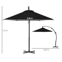 Outsunny 3(M) Garden Cantilever Parasol With Crank Aluminium Frame Black - thumbnail 3