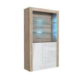 Spectrum Display Cabinet 170Cm Oak & White With High Gloss Doors And Led Lighting - Creative Furniture - thumbnail 6